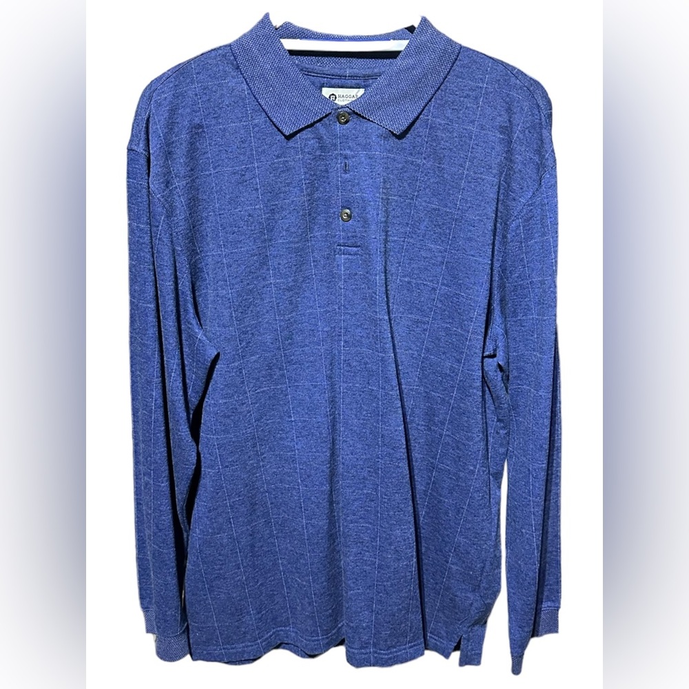 Haggar Blue Button Down Long Sleeved Shirt